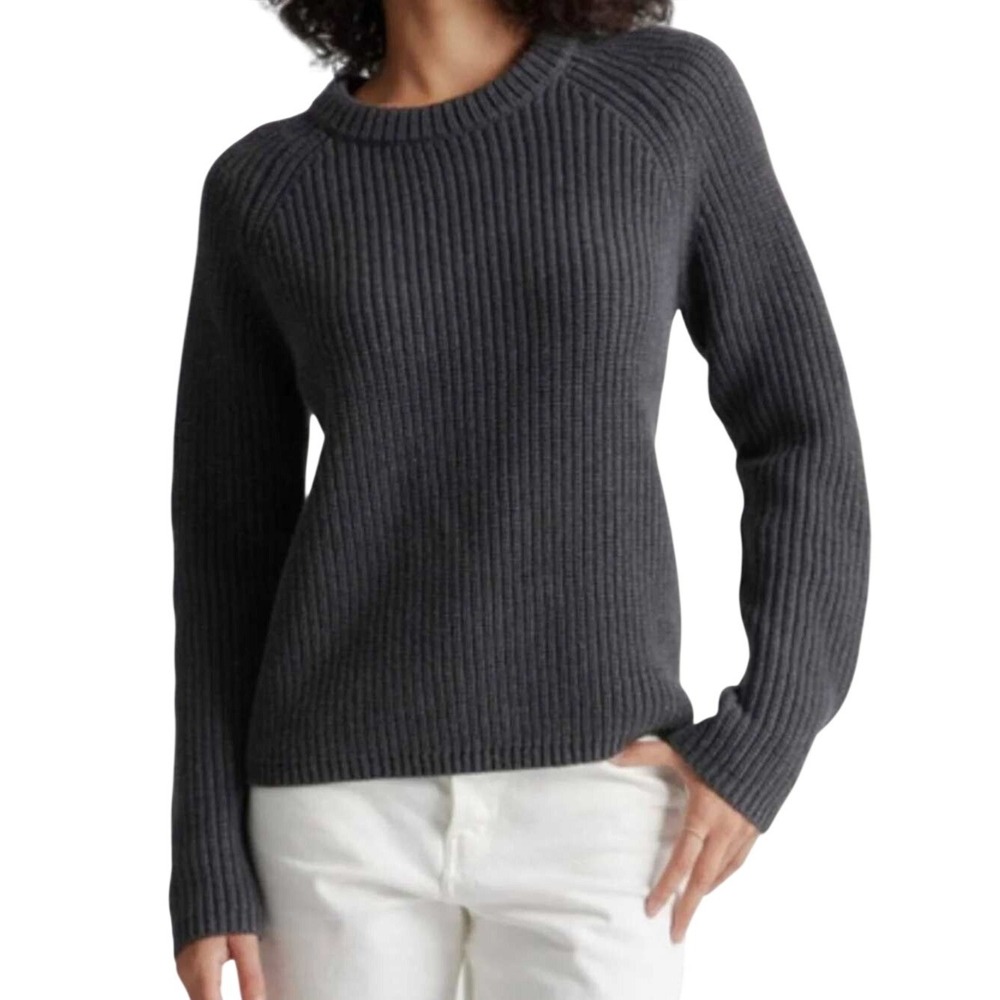 Quince Women's 100% Organic Cotton Fishermen Crew Sweater in Charcoal Size Large